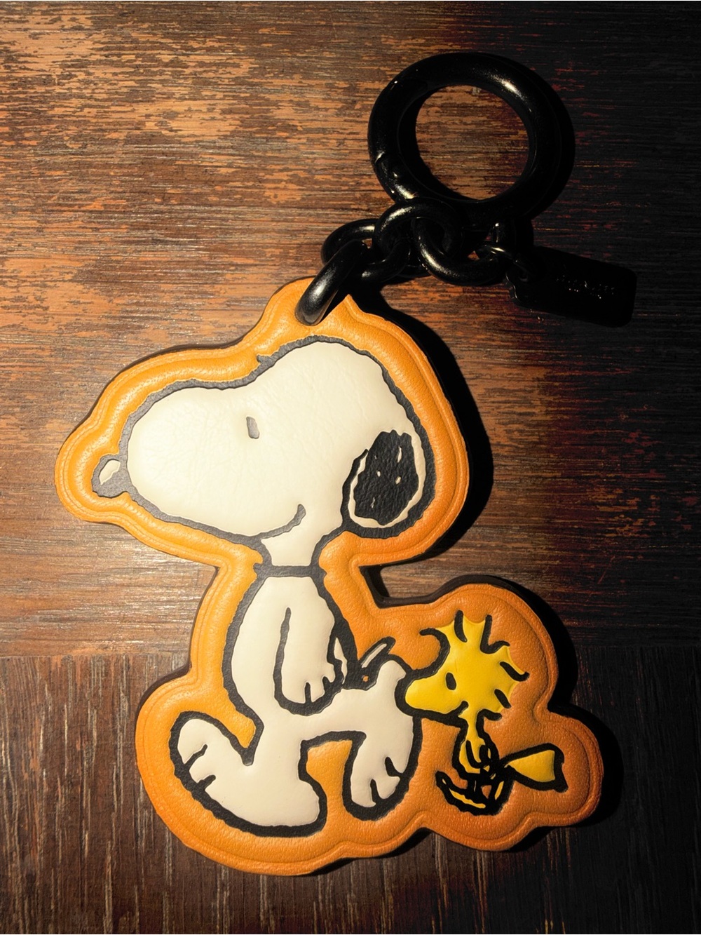 Coach Snoopy & Woodstock Orange Leather Keychain -Rare